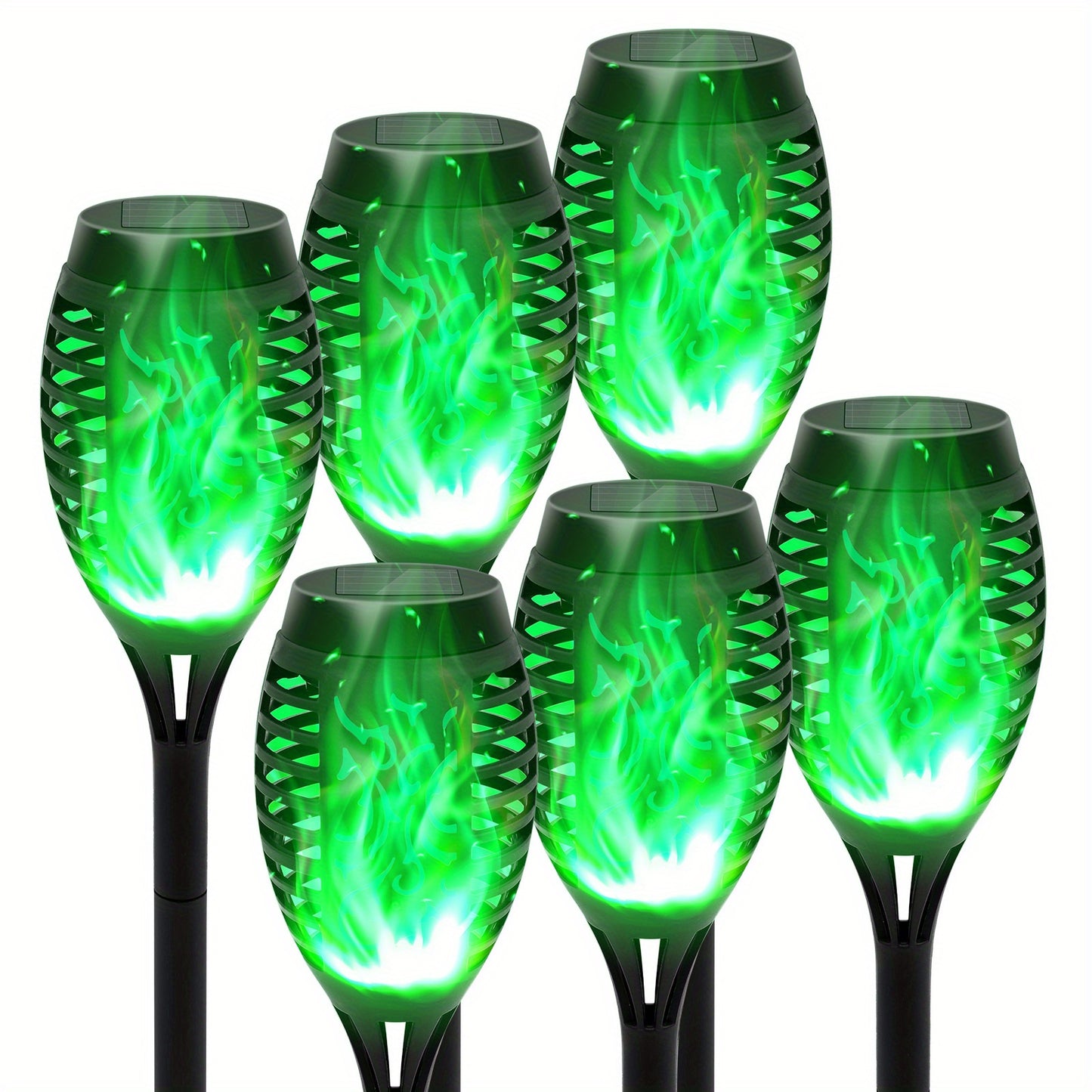 4/6/8/12-Pack Green Solar Flame Lights for Outdoor, Solar Torch Lights with Flickering Flame, Decorative for Garden Lawn Yard Pathway, Halloween Christmas Atmosphere Lights, Easy to Install