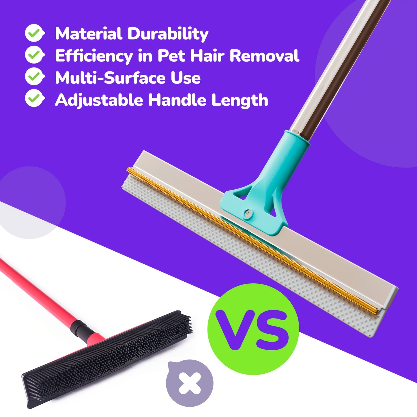 Pet Hair Remover & Carpet Rake - 129.54 cm Long Handle, Extra Wide Head for Deep Clean On Carpets, Rugs And Carpeted Stairs, Reusable Dog And Cat Hair Tool, Spring Cleaning Essential
