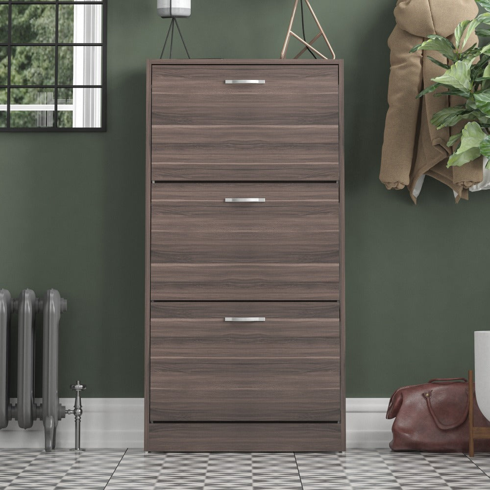 3 Drawer Shoe Cabinet with Stainless Steel Handles – Hallway Shoe Storage Cupboard, Holds 9–12 Pairs, Modern Slim Shoe Rack for Entryway Bedroom