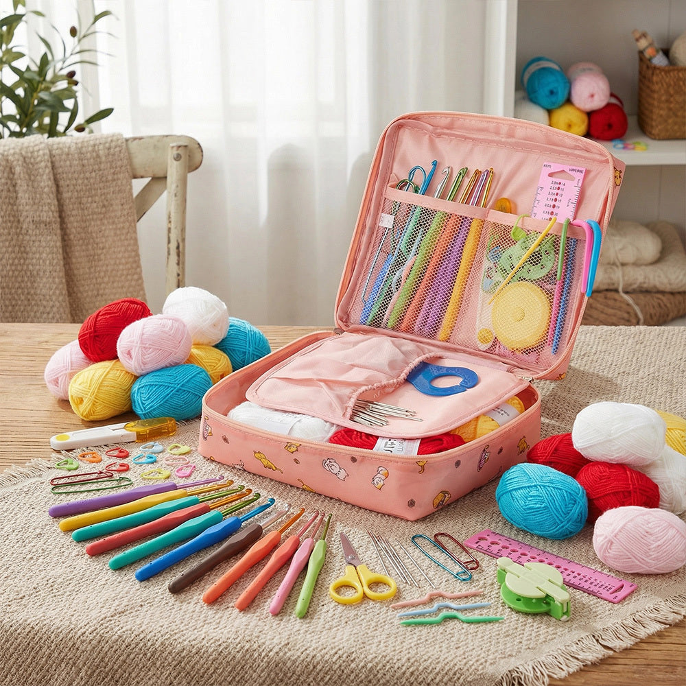 Crochet Kit for Beginners 59-Piece | Complete Set with Ergonomic Hooks, 5-Colour Yarn Balls & Zippered Storage Case | DIY Knitting Gift for Adults & Craft Enthusiasts