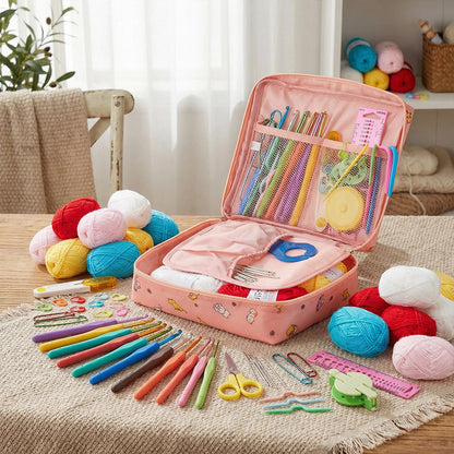 Crochet Kit for Beginners 59-Piece | Complete Set with Ergonomic Hooks, 5-Colour Yarn Balls & Zippered Storage Case | DIY Knitting Gift for Adults & Craft Enthusiasts