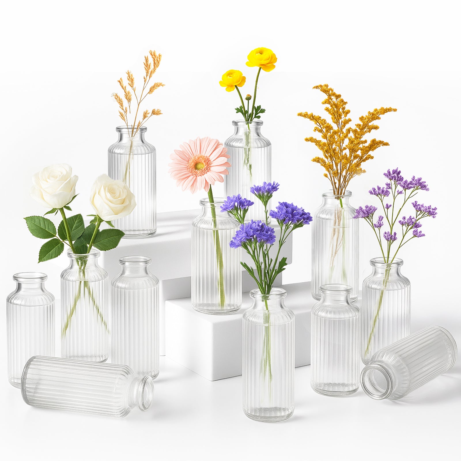 clear glass bud vase set — feature detail 3