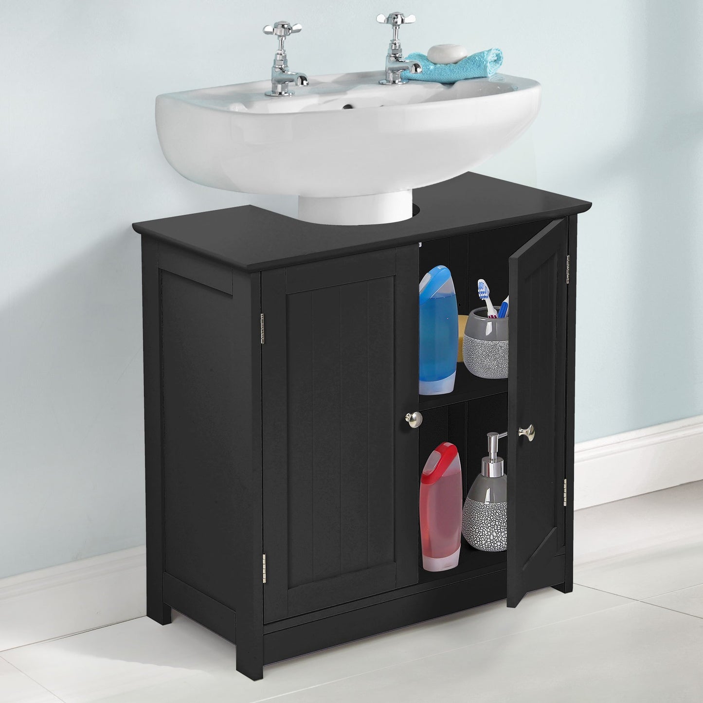 Taylor & Brown Under Sink Bathroom Cabinet Storage Cupboard Organiser Free Standing Wooden Sink Storage Unit Basin with Shelf