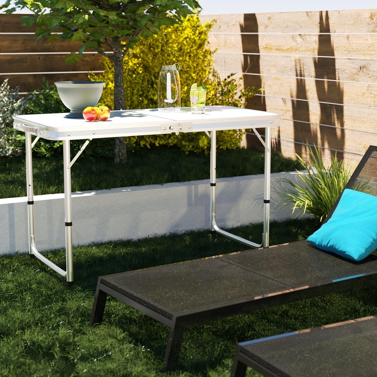 Folding Picnic Table Aluminum Camping Table Lightweight 3 Gear Adjustable Height Portable Folding Table with Carry Handle Adjustable Garden Outdoor Picnic Table Kitchen Work Top Table, White, 120x60x70/62/55cm