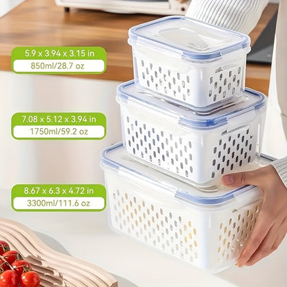 9pcs Plastic Food Storage Containers Set with Lids for Refrigerator, Multifunctional Airtight Freshness Preserving Bins, Drainage Box Set for Fruits, Vegetables, And Kitchen, Restaurant, Supermarket Pantry Organization