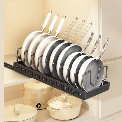 Pull-Out Commercial Utensil Rack, Cabinet Pot Lid Rack, Metal Carbon Steel Pot Lid Organizer, Dish Drying Rack, Pots and Pans Shelf with 8 Dividers/10 Dividers, Cutting Board Pot Storage Rack, Black