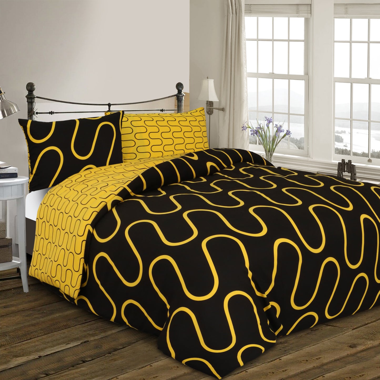 3-Piece Wave Print Duvet Cover Set – Soft, Breathable Microfiber Bedding for All-Season Comfort, Reversible Design with Button Closure for Bedroom or Guest Room