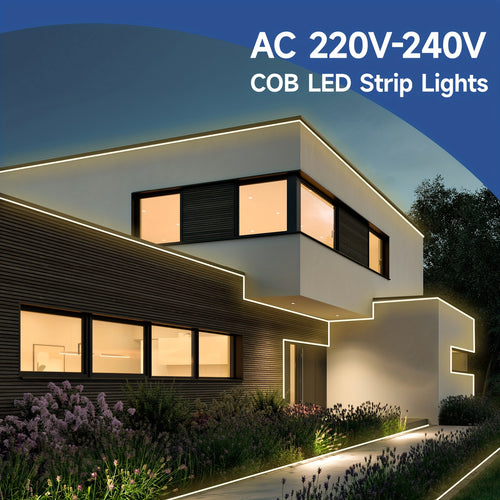 COB LED Strip Lights, 288leds/m Flexible Indoor Lighting Lamp, LED Ribbon Adhesive High Brightness, White Or Warm White for Kitchen, Garden, Home Room Decoration, IP65 with UK Power Plug And Switch