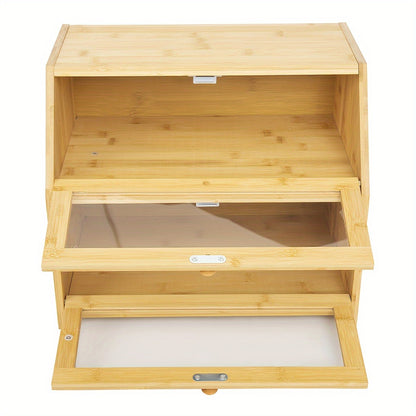 1pc Bamboo Double-Layer Bread Bins Household Kitchen Food Storage Box Organizer