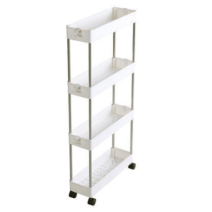 3-4 Layer Multifunctional Kitchen Storage Cart, White Slim Rolling Rack for Seasonings, Snacks, and Beverages, Gap Organizer Shelf for Refrigerator or Bathroom Toiletries
