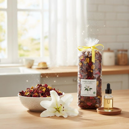 Youngland London Potpourri Lilly Scented Garnish Natural Dried Flower Vase Filler with FREE 10ml Fragrance Oil Bottle Luxury Aromatherapy & Home Fragrance Gift Pack of 2 200gm/Packet