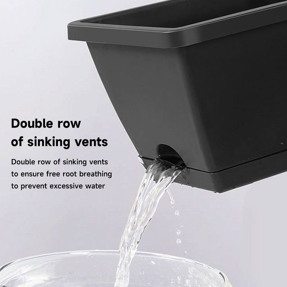5-Pack Large Weatherproof Rectangular Garden Planters | Garden Urns | Flower Pots | Windowsill Flower Pots | Horon Pots – Thickened PP Self-Watering Grow Box – Dark Grey (42.5L x 19W x 13.5H cm / 17 x 7.5 x 5.3 in), with Tray, Indoor/Outdoor Herb & Vegeta