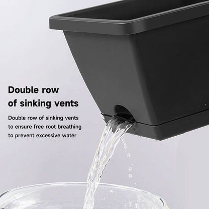5-Pack Large Weatherproof Rectangular Garden Planters | Garden Urns | Flower Pots | Windowsill Flower Pots | Horon Pots – Thickened PP Self-Watering Grow Box – Dark Grey (42.5L x 19W x 13.5H cm / 17 x 7.5 x 5.3 in), with Tray, Indoor/Outdoor Herb & Vegeta