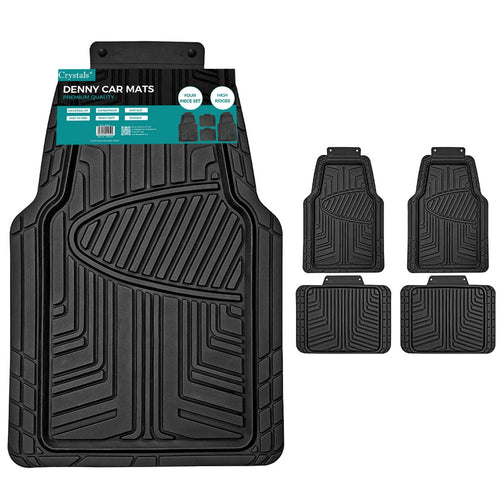 Heavy Duty Rubber Car Mats 4 Piece Set Cut to Fit Non-Slip All Weather Floor Protection for Cars, Vans, SUVs & Trucks – Front 76x50cm, Rear 39x37cm