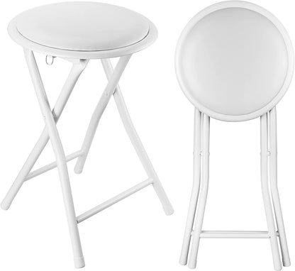 BLACK WHITE FOLDING STOOL ROUND FOLDABLE METAL SPACE SAVING STOOLS PADDED SEAT