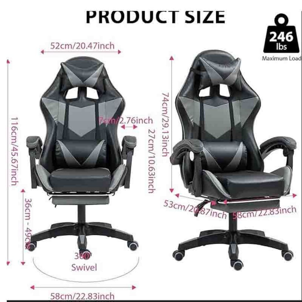 Gaming Chair with Footrest & Lumbar Support – Ergonomic Reclining Office Chair with Optional Massage, 120kg Capacity, High Back Swivel