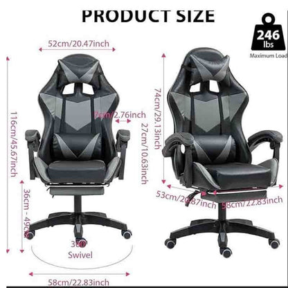 Gaming Chair with Footrest & Lumbar Support – Ergonomic Reclining Office Chair with Optional Massage, 120kg Capacity, High Back Swivel