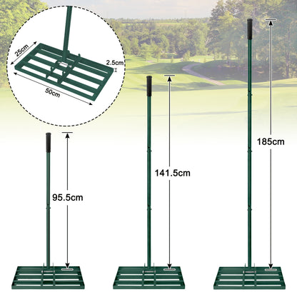 Professional Heavy-Duty Stainless Steel Lawn Leveling Rake with Adjustable Length Handle (25x50cm/25x75cm) - 4-Section Telescopic Design, Ergonomic Non-Slip Grip & 4-Section Lever Mechanism for Golf Courses, Gardens, Yards - Sand Trap, Bunker