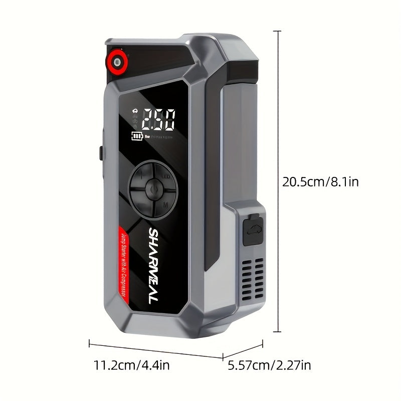 SHARMEAL 9000A/10000A Jump Starter with Air Compressor And Tire Inflator, 12V Power Bank, Battery Jump Pack, Jump Starter for Car Heavy Duty, 9-In-1 Multi-Function Power Pack for 10L Gas/All Diesel, Includes Nozzles And Additions
