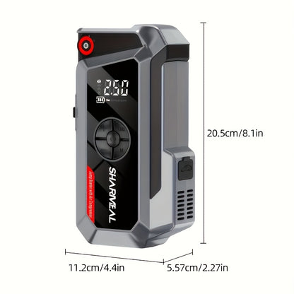 SHARMEAL 9000A/10000A Jump Starter with Air Compressor And Tire Inflator, 12V Power Bank, Battery Jump Pack, Jump Starter for Car Heavy Duty, 9-In-1 Multi-Function Power Pack for 10L Gas/All Diesel, Includes Nozzles And Additions