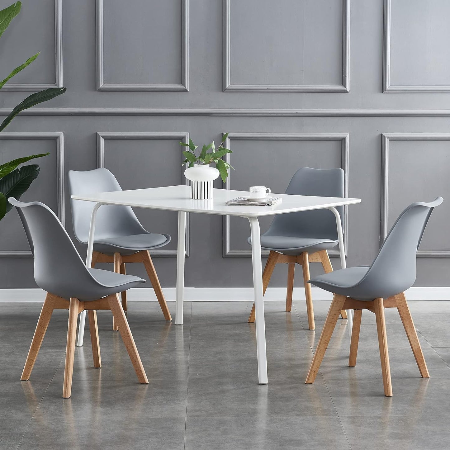mcc direct Set of 4 Dining Chairs Wooden Legs Soft Cushion Pad Stylish DELUXE Retro Lounge Dining Office EVA