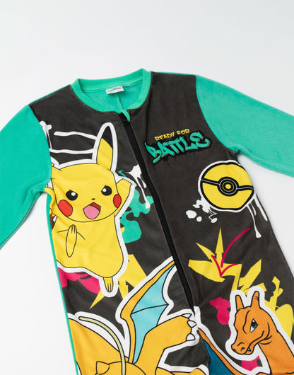 Pokémon Pikachu Charizard Dragonite Boys Multicoloured Zip-Up Onesie | Long Sleeve Microfleece Sleepwear & Loungewear | Pokemon Merch - 7-8 Years