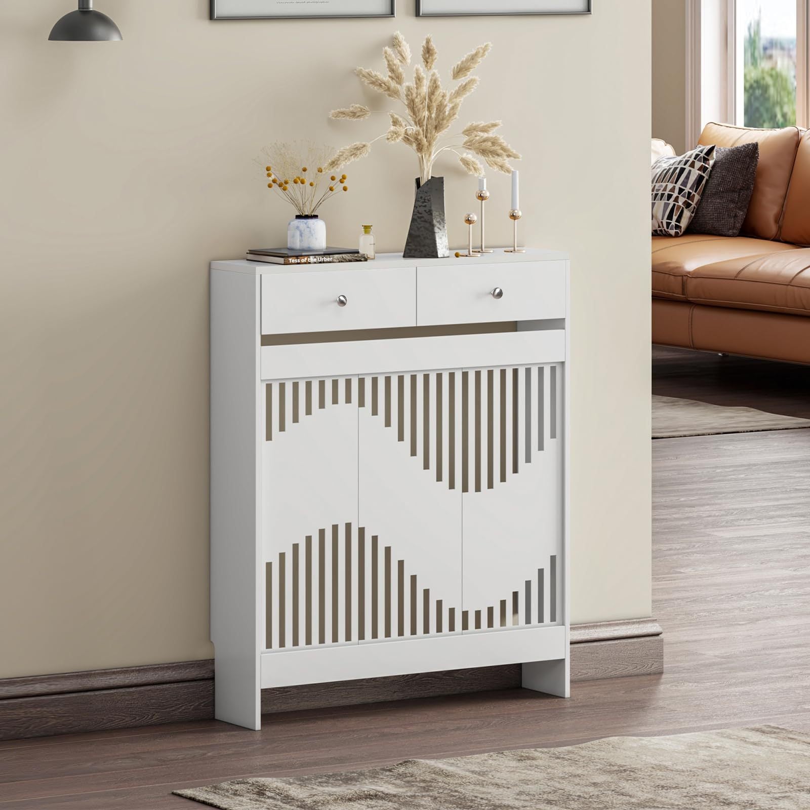 Radiator Cover with 78cm, 109cm, Wood, White MDF Drawers Storage Modern Contemporary