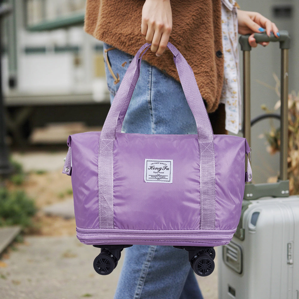 Travel Bag with Detachable Wheels, Expandable Duffel Bags for Women, Foldable Rolling Duffle Bag with Wheels, Carry on Luggage, Gift for Men Women Suitcases