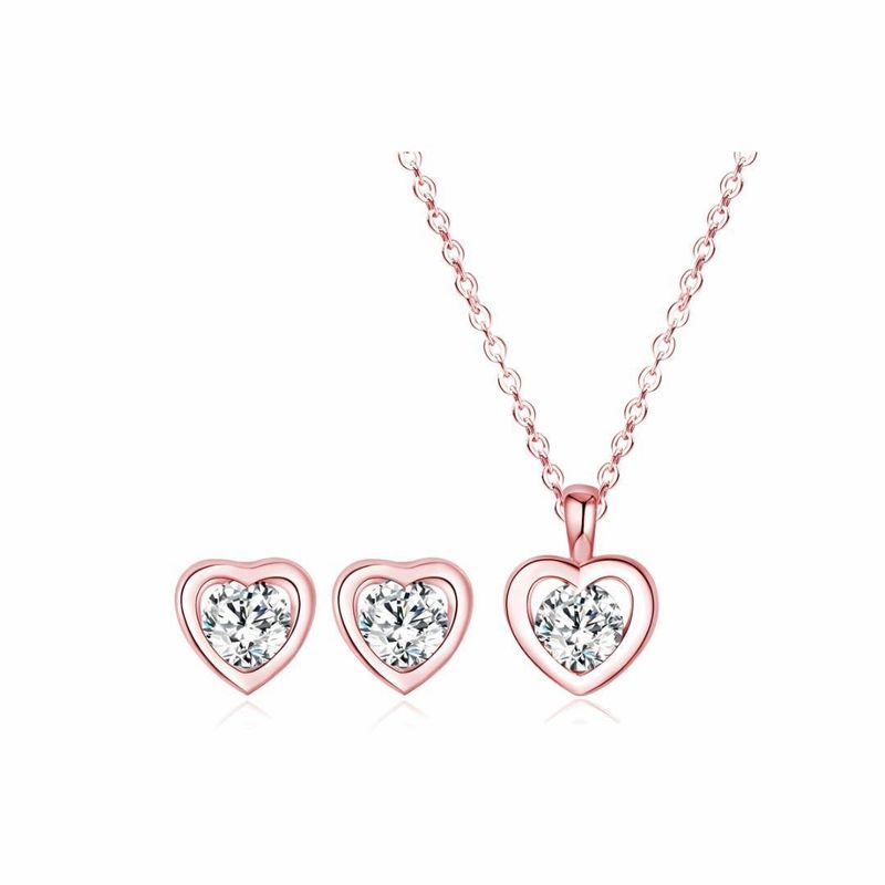 MGJ™ Austrian Crystal Heart Pendant & Earrings Set for Women| Hypoallergenic Jewellery Gift | Available in Silvery & Rose Golden | Comes in Premium White Gift Box & Bag Festive Christmas Gift for Women Ladies, Wife, Her