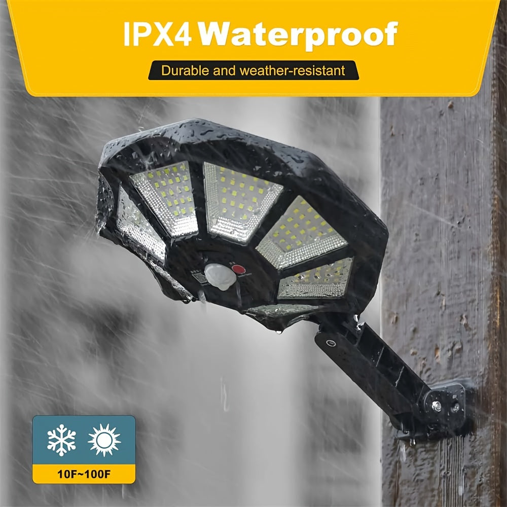 1/2pcs Solar Motion Sensor Lights, 168LED Solar Street Lights, 3 Lighting Modes Courtyard Lights with Remote, 180 ° Adjustable Floodlights, Wide-angle Lighting, for Commercial Street, Gardens, Paths, Garages, Parking Lots Lighting