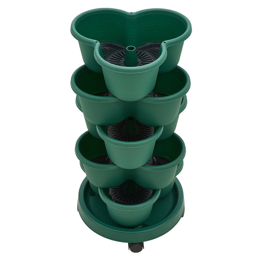 The three-dimensional three-petal flowerpot, strawberry pot, can be multi-layered for vegetable and fruit planting. It is made of pp plastic with five layers, black/ white/ green, and measures 31.5*31.5**13.5cm