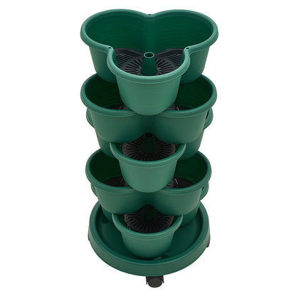 The three-dimensional three-petal flowerpot, strawberry pot, can be multi-layered for vegetable and fruit planting. It is made of pp plastic with five layers, black/ white/ green, and measures 31.5*31.5**13.5cm