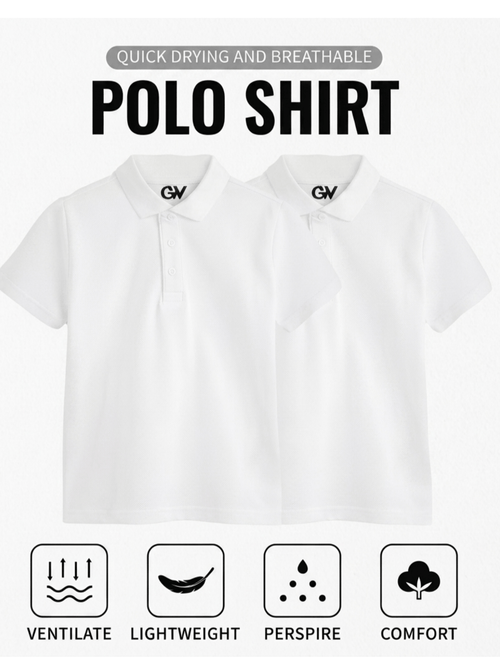 GW CLASSY OUTFIT 2 Pack School Boys Girls Unisex Kids High Quality White Short Sleeve Polo T-Shirt Age 4-12 Years