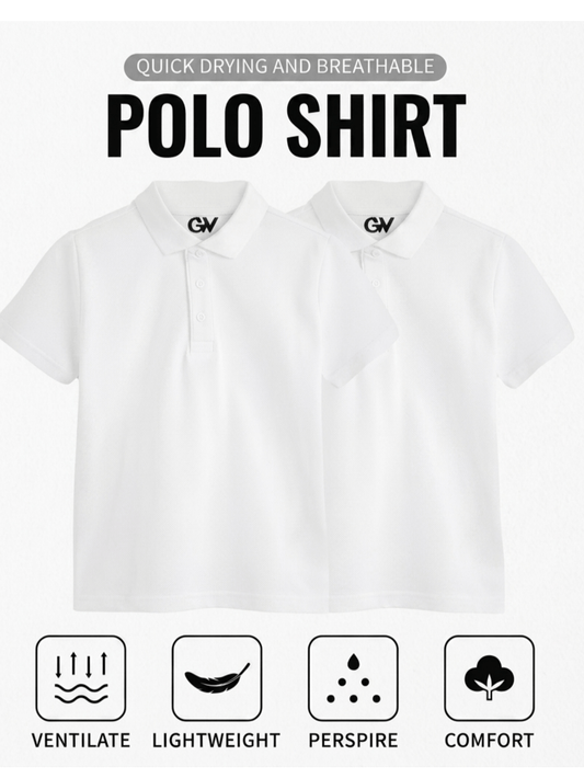 GW CLASSY OUTFIT 2 Pack School Boys Girls Unisex Kids High Quality White Short Sleeve Polo T-Shirt Age 4-12 Years