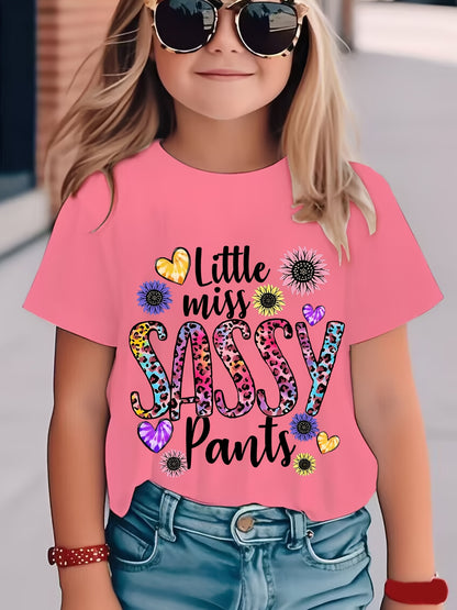 Summer T-Shirt Featuring a 'Stylish Little Girl' Print, a Trendy Black, White, And Pink Breathable Short-Sleeve Top with a Round Neck