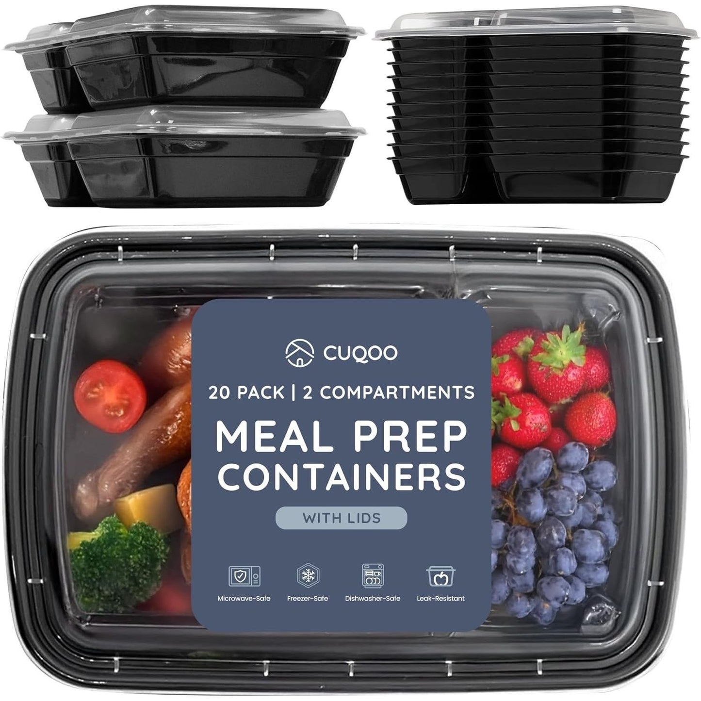 10/20pcs Meal Prep Containers with Lids, Reusable Food Storage Boxes, 1 & 2 Compartment Lunch Boxes, Stackable Plastic Takeaway Containers, Microwave Freezer Dishwasher Safe, Bento Lunch Box Set