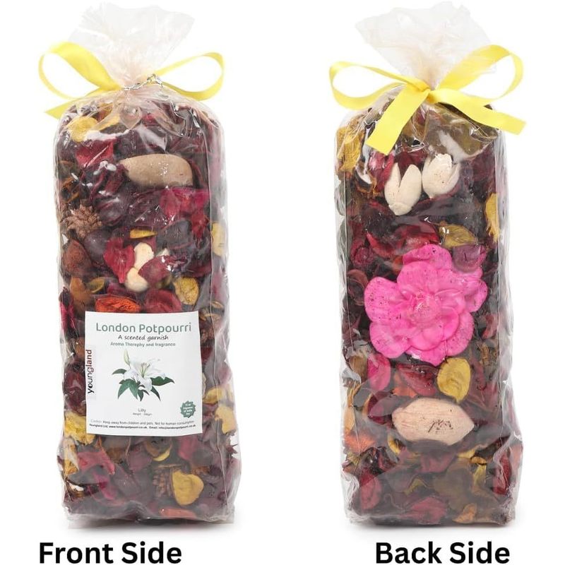 Youngland London Potpourri Lilly Scented Garnish Natural Dried Flower Vase Filler with FREE 10ml Fragrance Oil Bottle Luxury Aromatherapy & Home Fragrance Gift Pack of 2 200gm/Packet