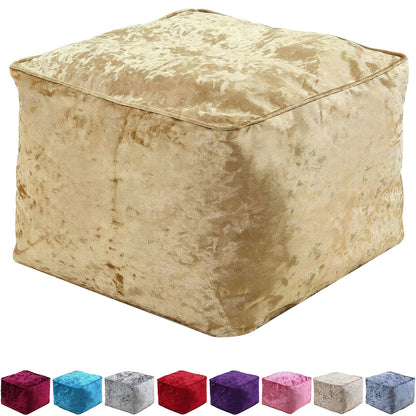 Fully Filled Velvet Bean Bag Footstool – Cube Pouffe Seat, 40×40×30cm, Soft Crush Velvet, Square Shape, Ideal as Foot Rest or Extra Seating