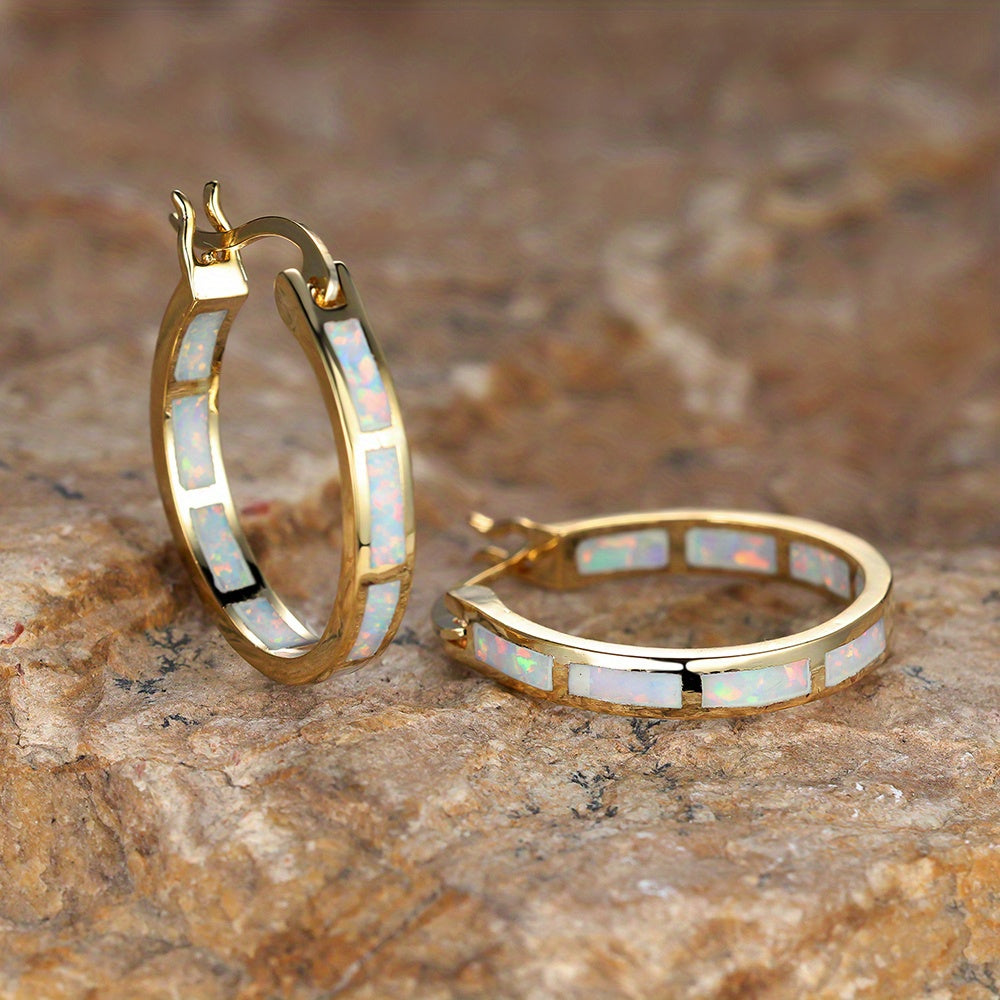 Synthetic Opal Hoop Earrings in Eleven Finishes