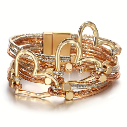 Big Love Heart Braided Faux Leather Bracelet Women'S Glitter Filled Bangle Jewelry Valentine'S Day Gift Birthday Gift