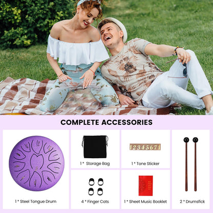 Rain Drum for Outside Garden, 6 Inch 11 Notes Steel Tongue Drum Instrument Steel Drum Set with Drumsticks,Stand Meditation Yoga Musical Education,Best Gift