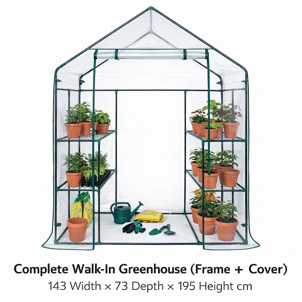 Parkland 143 x 73 x 195Cm Size - 3 Tier Complete Walk In Greenhouse Cold Frame with Weatherproof Clear PVC Cover, 4 Shelves, Roll-Up Zipped Door - Premium Quality Growhouse For Garden, Plants and Outdoor