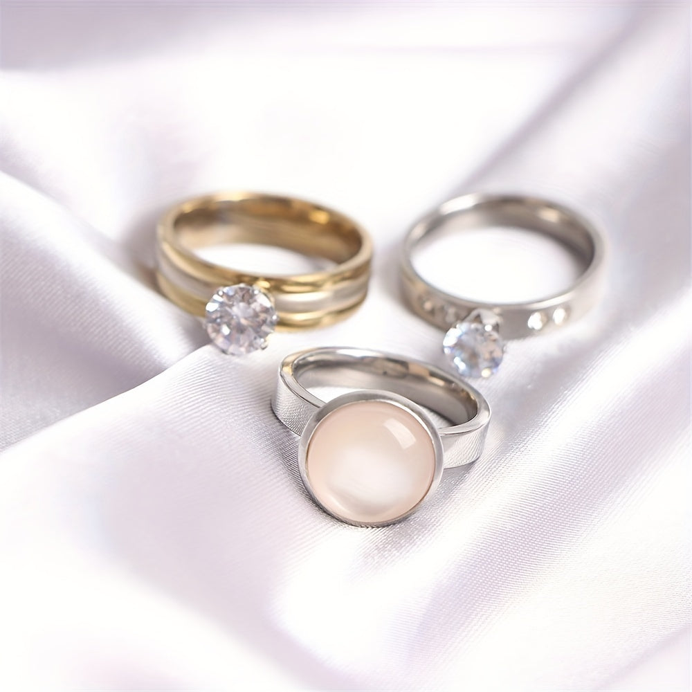 20 Fashionable Classic Rhinestone Stainless Steel Rings for Women and Men, Simple Shiny Colorful Finger Jewelry, Wedding Party Gift