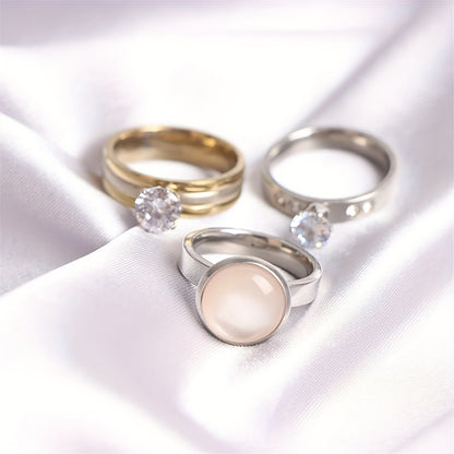20 Fashionable Classic Rhinestone Stainless Steel Rings for Women and Men, Simple Shiny Colorful Finger Jewelry, Wedding Party Gift
