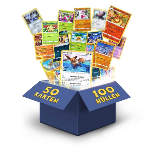 Pokemon Cards English - 50 Unique Cards (3 Rare, 3 Holo, 1 Random) Featuring Pikachu, Charmander, Greninja, or Eevee - Original Pokemon Collectible Cards from Current Sets - Includes 100 Heartforcards® Card Guard Sleeves
