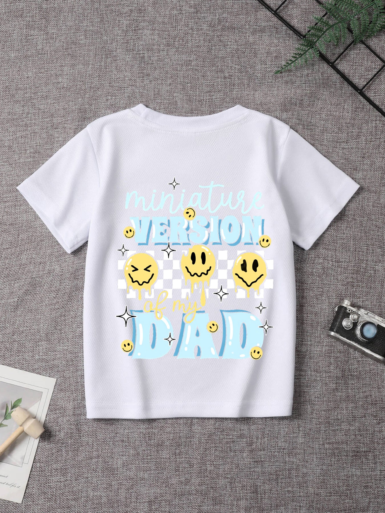 Children's Whimsical Parent-Child Style Flower Letter T-Shirt, Toddler Summer Boys' Daily Casual Holiday Apparel, O-Neck Short-Sleeve Top, Boys' Outdoor and Home Parent-Child Matching Outfits