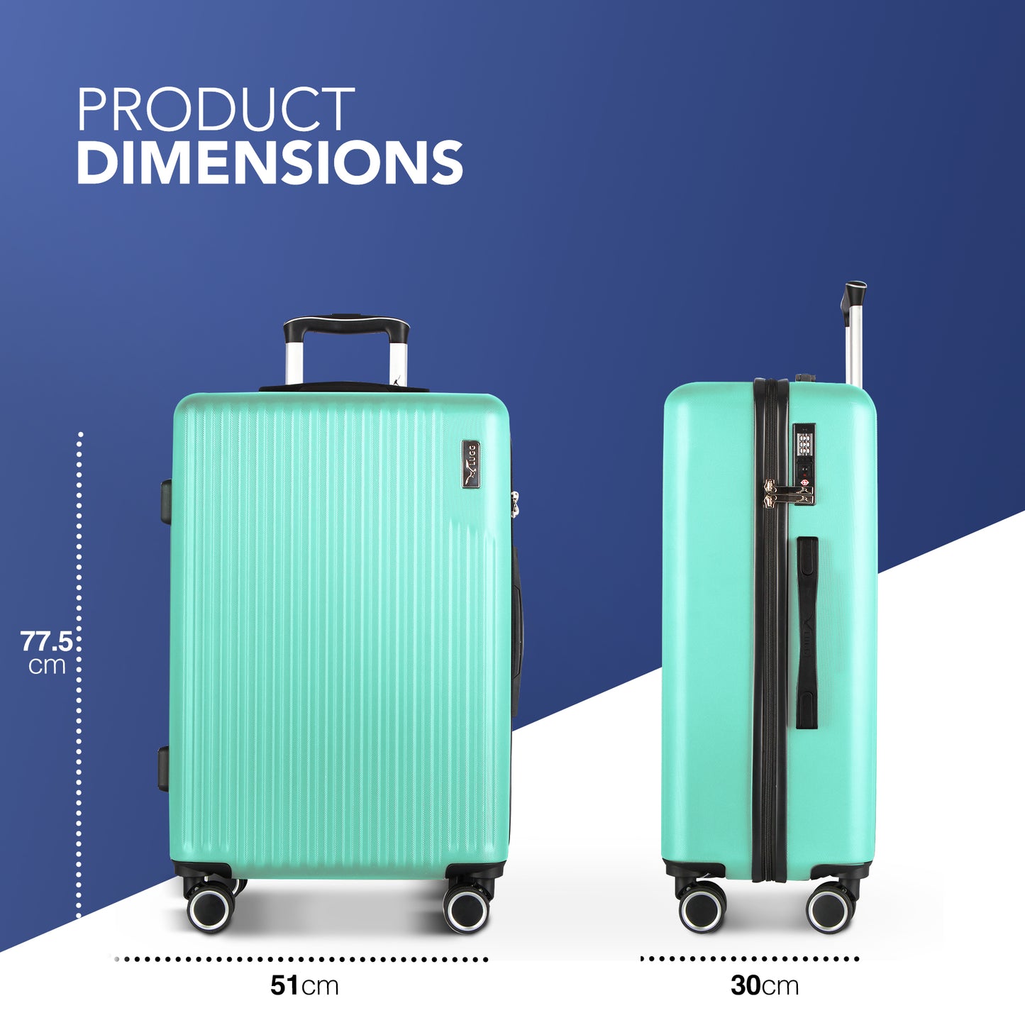LUGG 76.5 x 50.5 x 30cm Vacay Suitcase ABS Luggage with TSA Indent Lock, Aluminium Trolley Handle, 360° Spinner Wheels, Water-Resistant & Durable Material - Airline Compatible (28inch)