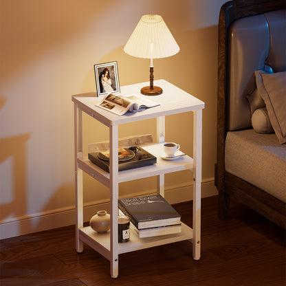 Bookshelf, Sofa Side Table Living Room, Industrial End Table With 3-Tier Storage Shelves, Bedside Tables With Height Adjustable, Steel Frame, Nightstand 37 x 30 x 59.4/62.4/65.4 cm, 4 Colors