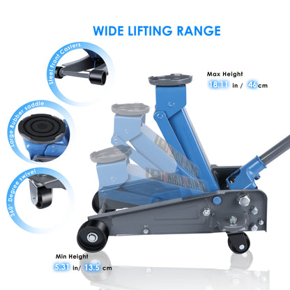 3T Professional Hydraulic Jack, Floor Jack, 134-460Mm/80-465Mm/73-500Mm Lifting Height, 360° Swivel Wheels, Ergonomic Handle for Cars & Suvs, for Car Repair