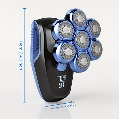 7D Head Shaver for Bald Men – Wet/Dry Waterproof Electric Razor 5-in-1 Grooming Kit with Nose Trimmer, Type-C Rechargeable | ShopVora UK